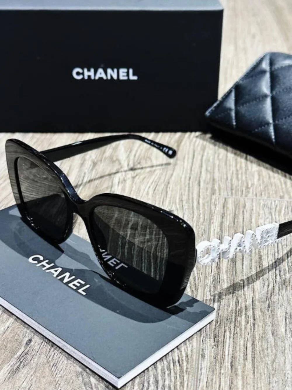 CHANEL Black Acetate Sunglasses – Complete with Original Box & Leather Case